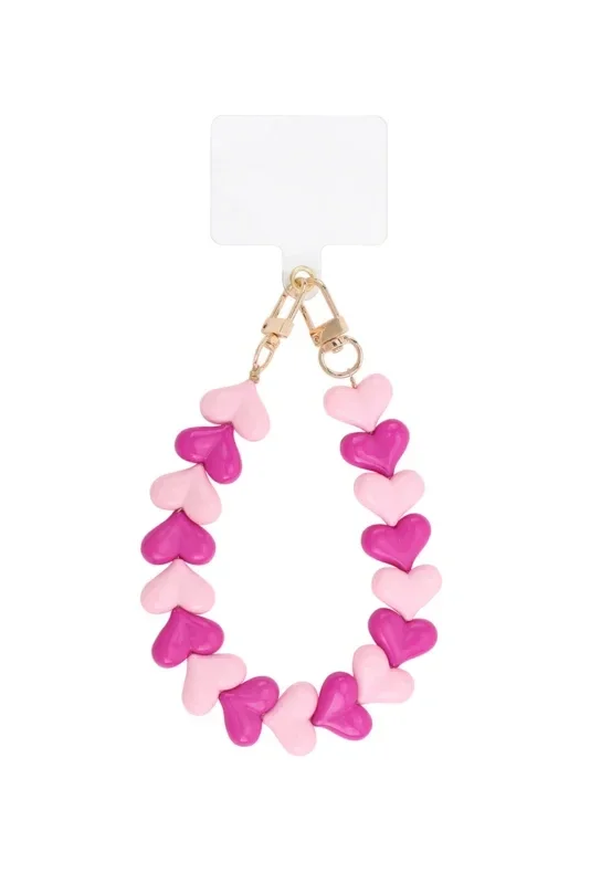 Telefoonkoord hartjes fuchsia/lichtroze