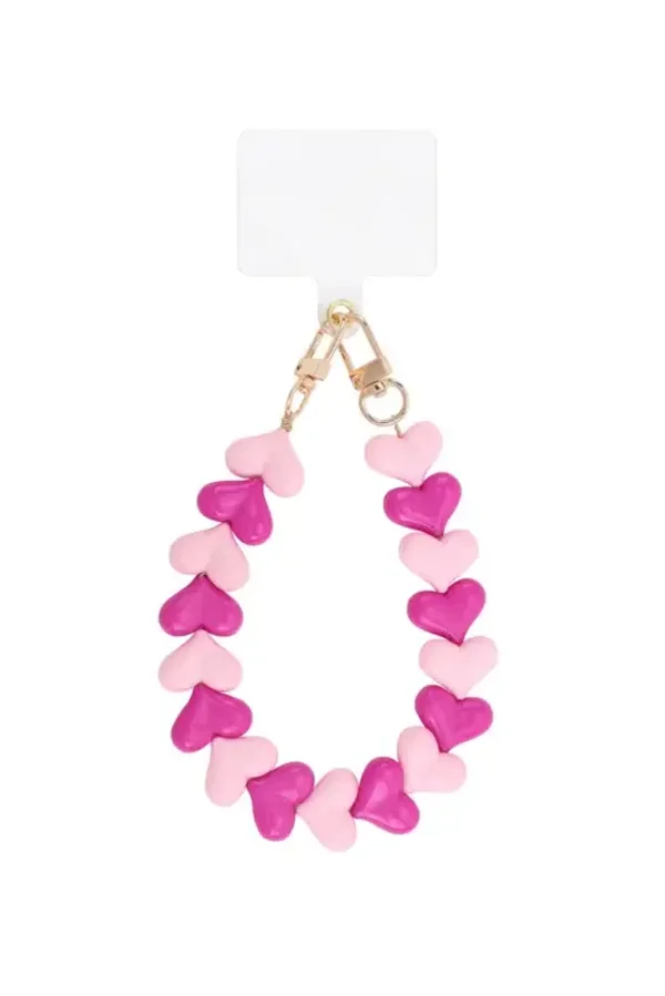 Telefoonkoord hartjes fuchsia/lichtroze