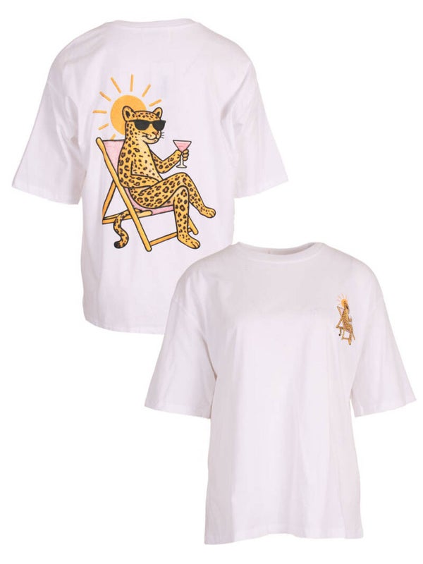 T-shirt wit met leopard