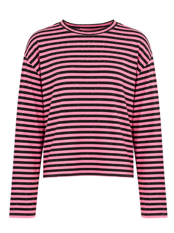 Longsleeve gestreept sparkle donkerbruin/roze