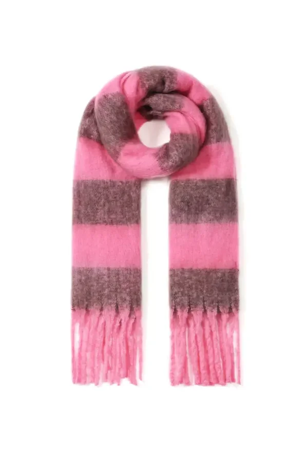 Sjaal franjes roze/bruin