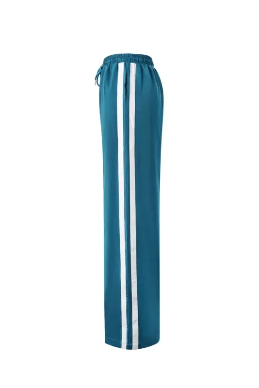 Broek satijn met strepen blauw
