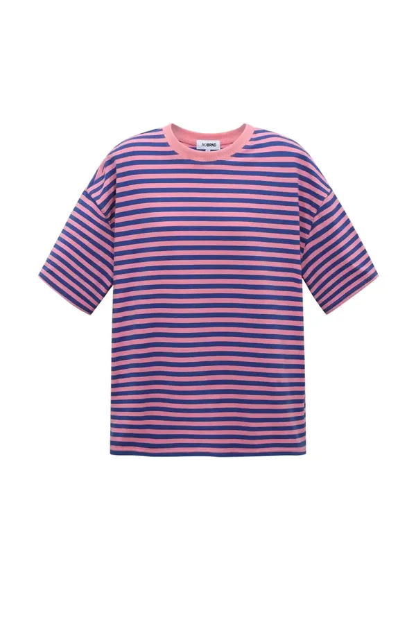 T-shirt gestreept blauw/roze