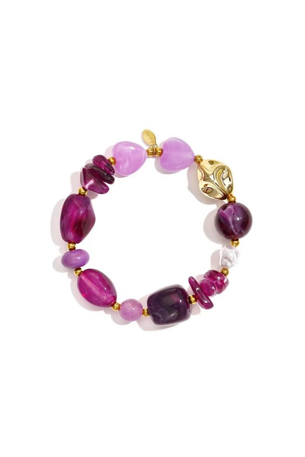 Armband verschillende kralen paars/roze/goud