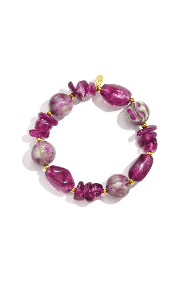 Armband verschillende kralen paars/groen