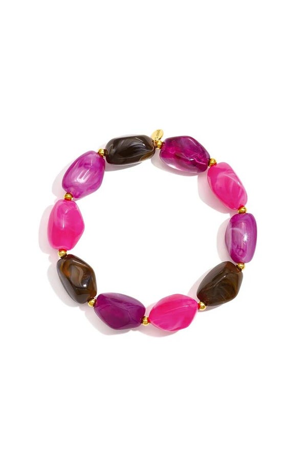 Armband verschillende kralen paars/roze/bruin