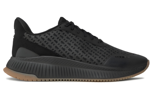 BASKETS À LACETS EN MESH MONOGRAMME AVEC FINITIONS EN CUIR SUÉDÉ-black