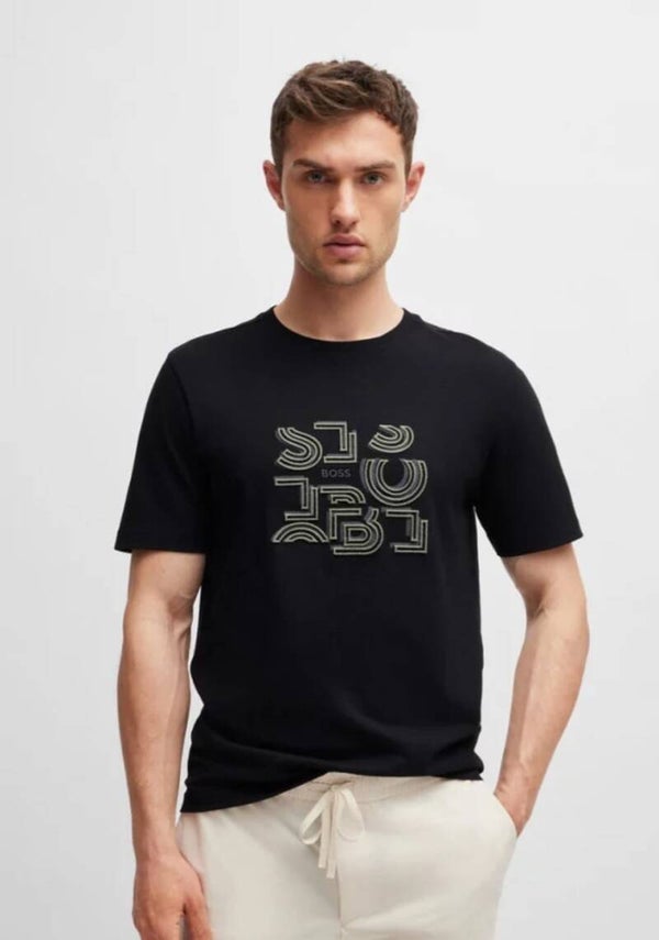 T-shirt Regular en jersey de coton à motif artistique typographique BOSS GREEN - Noir