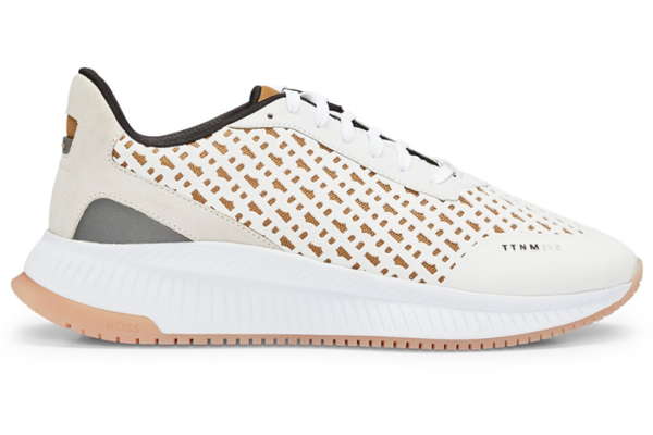 BASKETS À LACETS EN MESH MONOGRAMME AVEC FINITIONS EN CUIR SUÉDÉ- openwhite