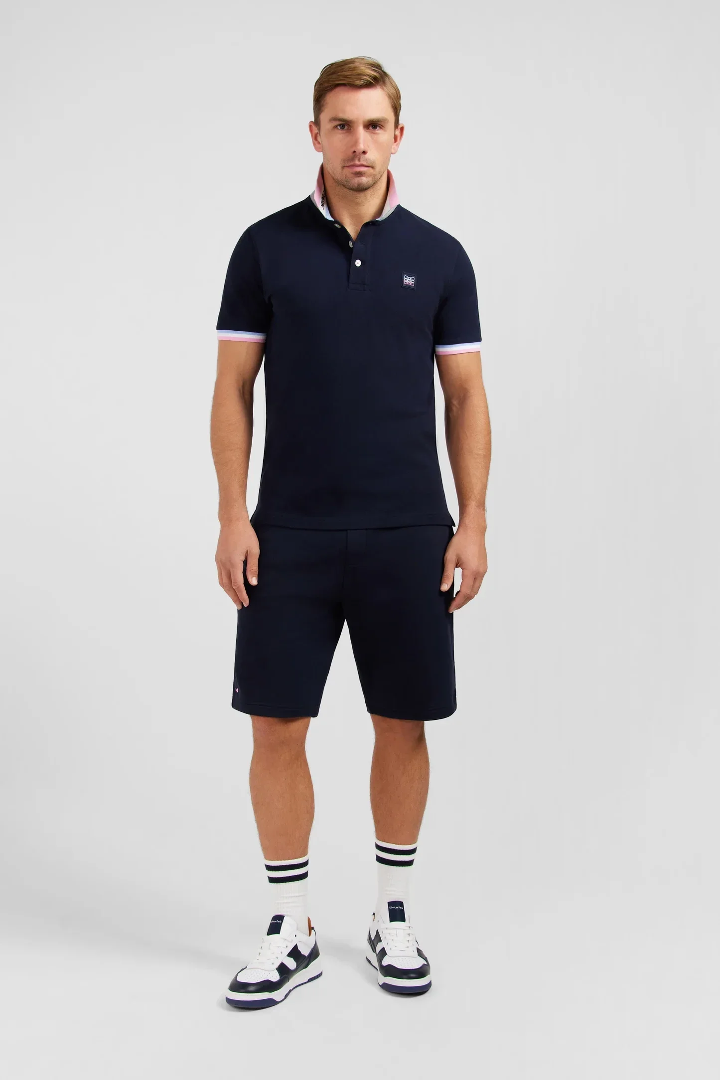 Polo Eden Park bleu marine à détails tricolores - BLF