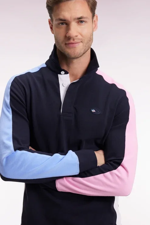 Maillot à manches longues en jersey coton épais manches contrastées coupe droite