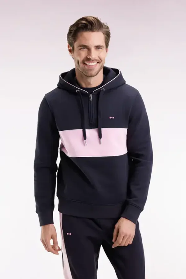 Sweatshirt à capuche semi-zippé marine et rose
