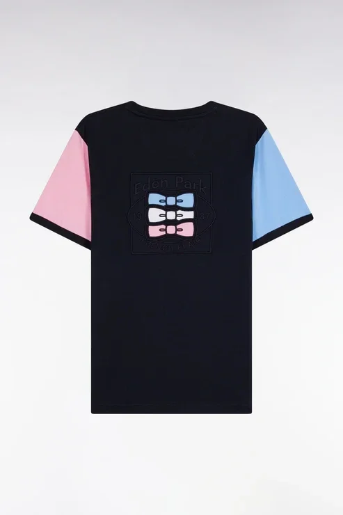 T-shirt à manches courtes contrastées en coton marine