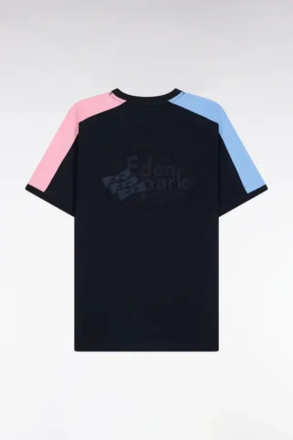 T-shirt à manches courtes en coton marine découpes colorées