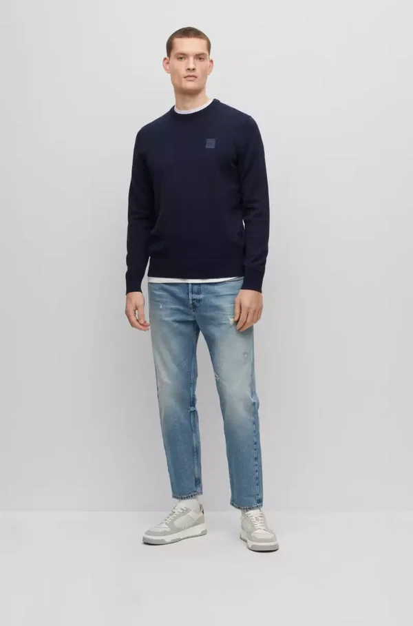 PULL À COL ROND EN COTON ET CACHEMIRE À LOGO