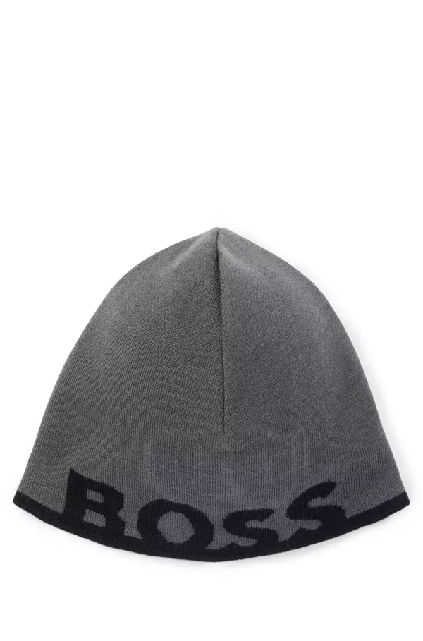 Bonnet BOSS en laine mélangée avec logo - gris