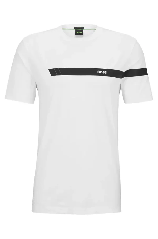 T-shirt en coton  BOSS GREEN stretch à logo et rayures - blanc