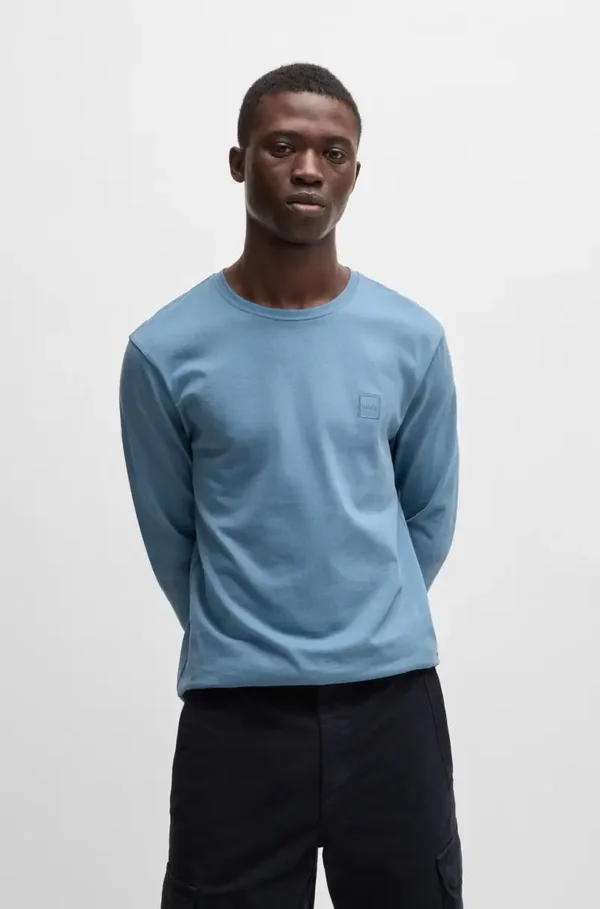 T-shirt à manches longues en coton avec patch logoté tissé