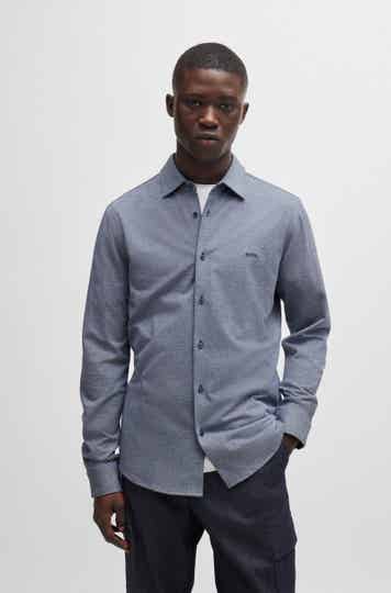 Chemise Slim en piqué de coton chiné BOSS ORANGE -bleu clair