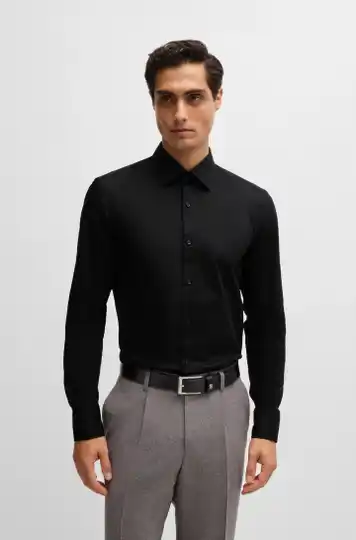 Chemise slim en coton italien avec monogrammes jacquard