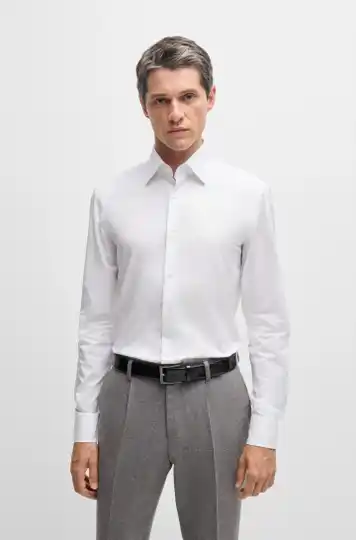 Chemise slim en coton italien avec monogrammes jacquard