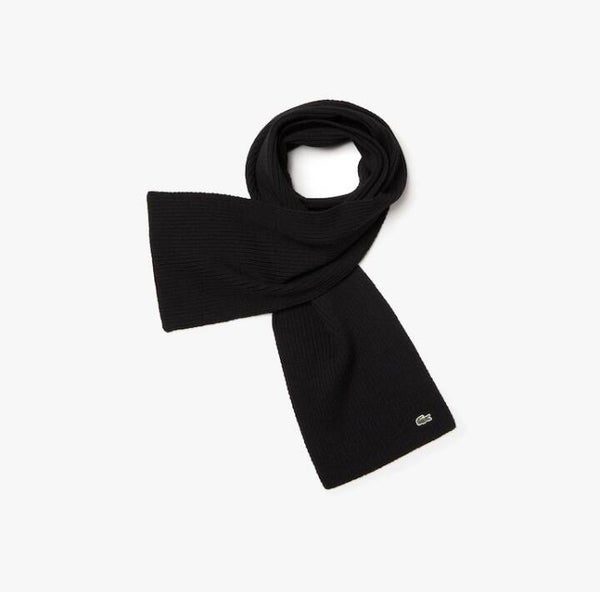 Écharpe unisexe Lacoste côtelée en laine - noir