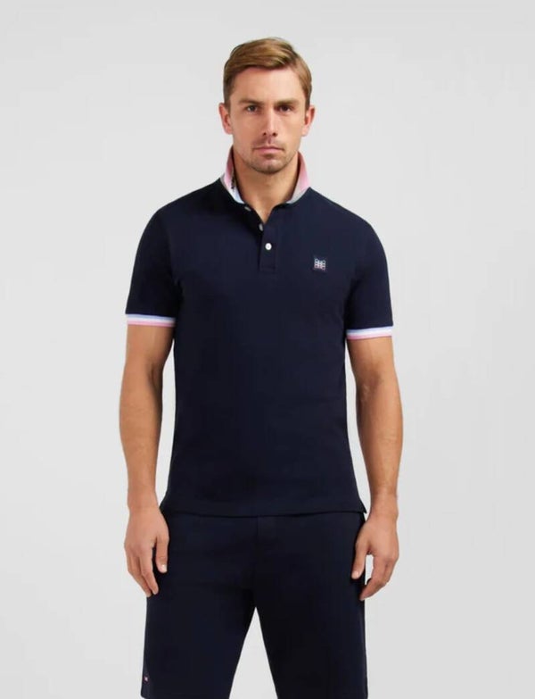 Polo Eden Park bleu marine à détails tricolores