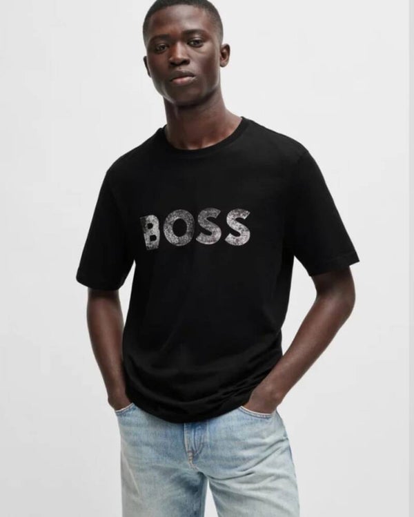 T-SHIRT BOSS ORANGE EN JERSEY DE COTON À LOGO IMPRIMÉ - noir