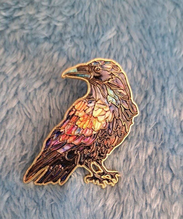 Metal Colourful Raven Pin