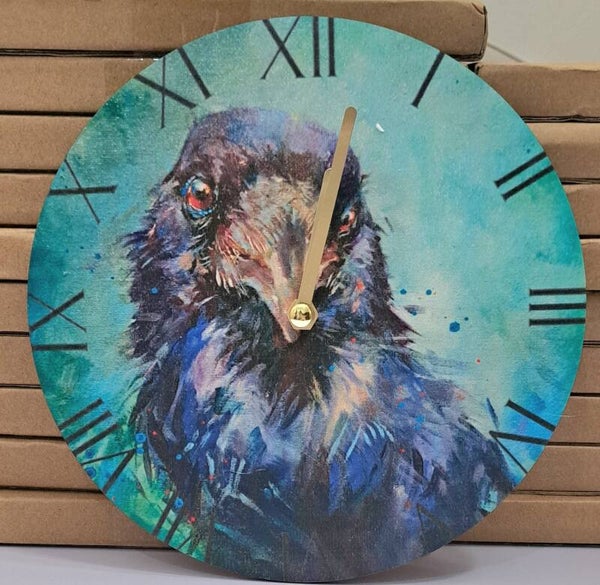 Ragnar Raven painting 20cm Clock with roman numerals