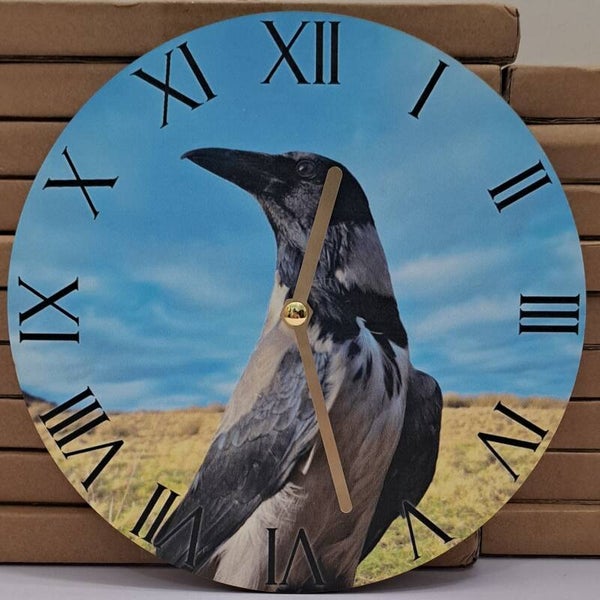 Gilbert Hooded Crow 20cm Clock (roman numerals)