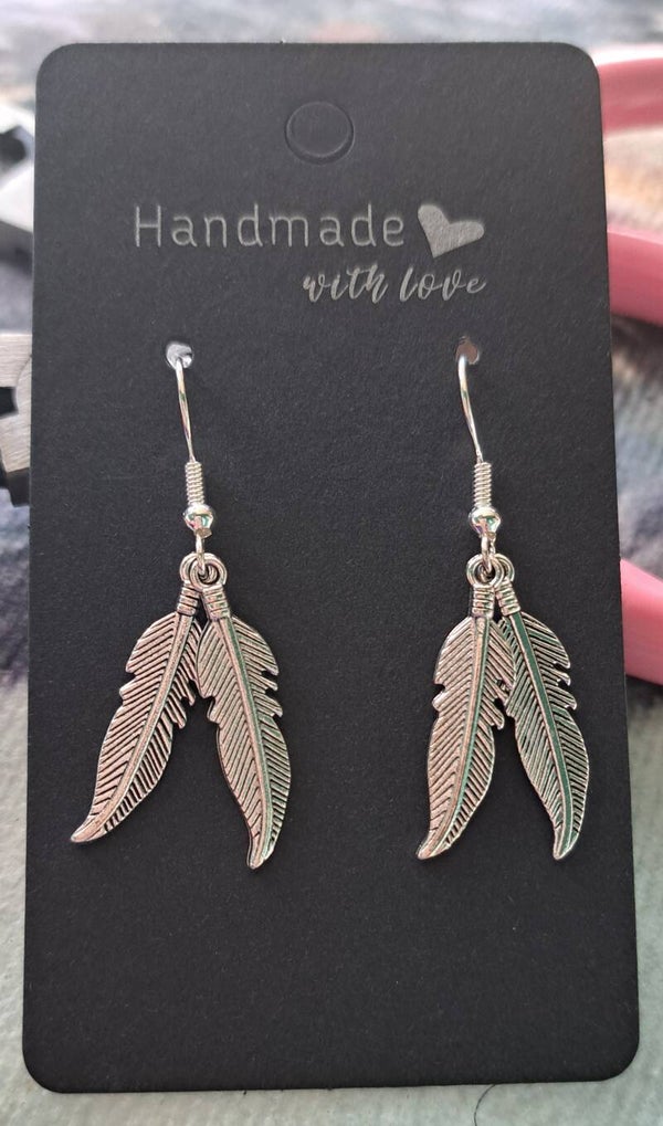 Handmade Delicate two feather zinc alloy drop earrings