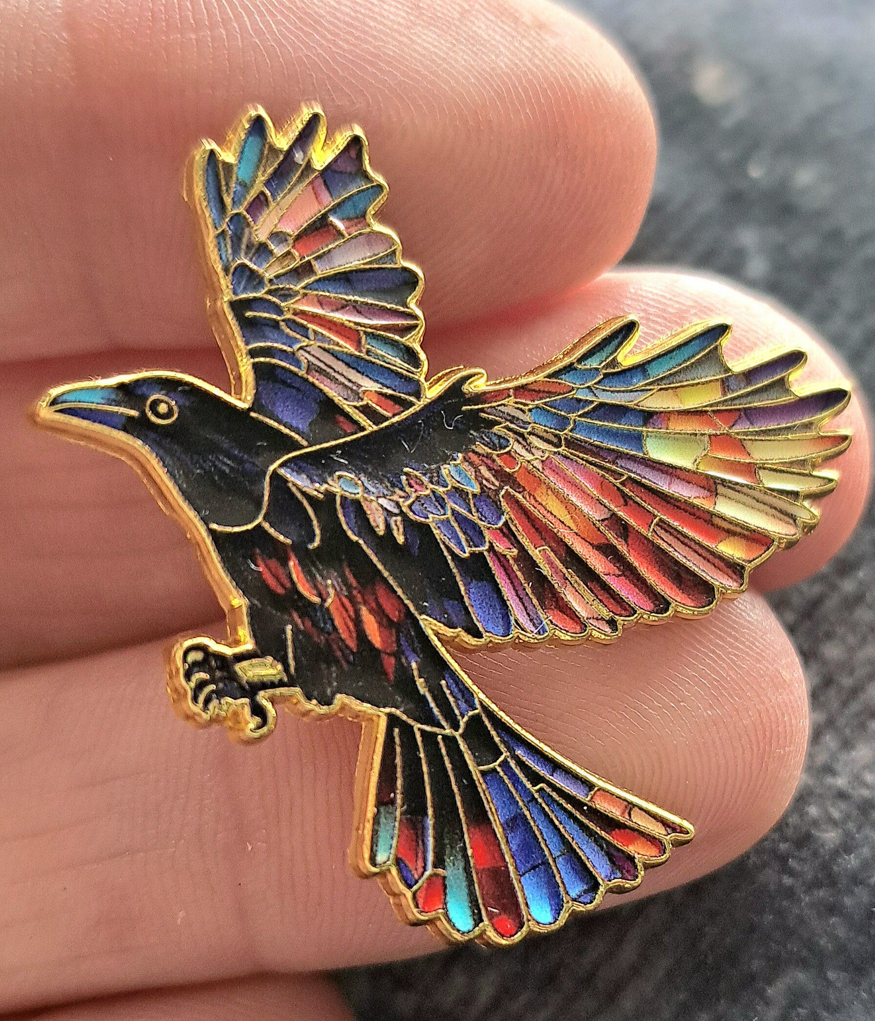 Colourful Flying Crow Metal & Enamel Pin