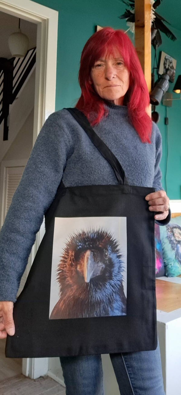 Sunflower Girl black 100% cotton canvas tote bag 38x42cm