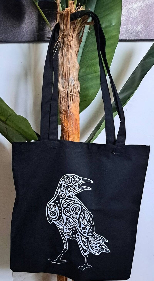 Tribal Raven Tote Bag Black 38x40cm