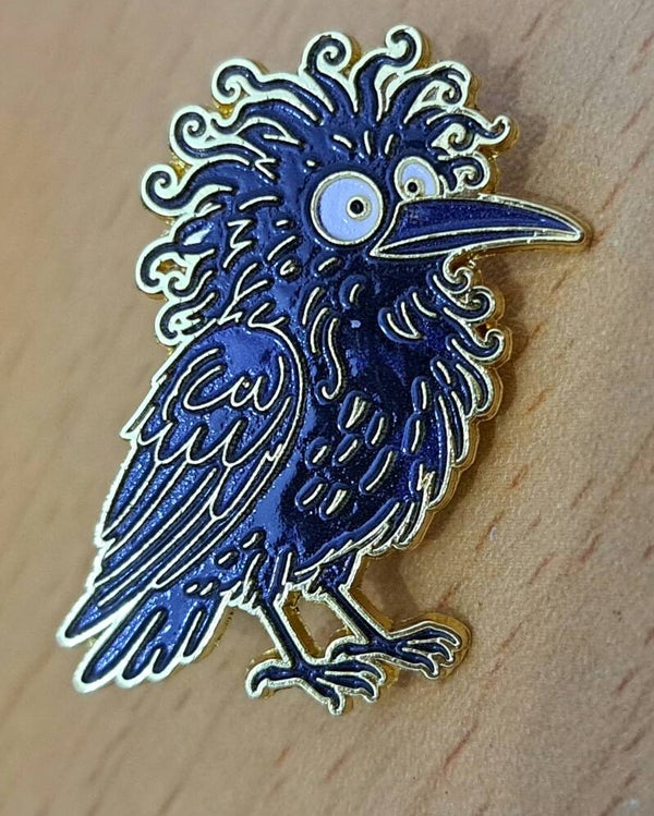 Frazzled Raven enamel pin