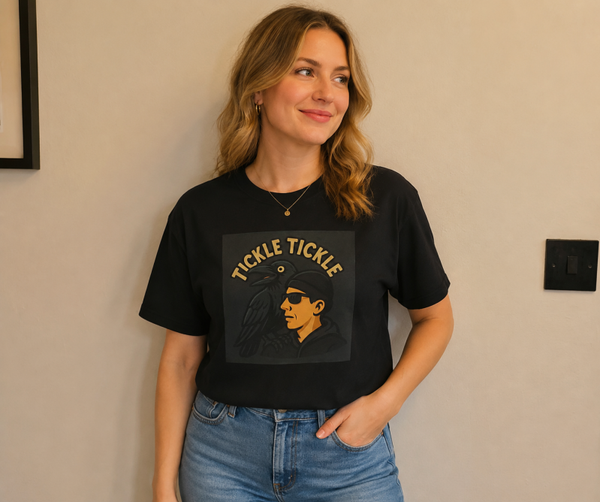 "Tickle Nick and Rag's" cartoon Black 100% cotton T Shirt