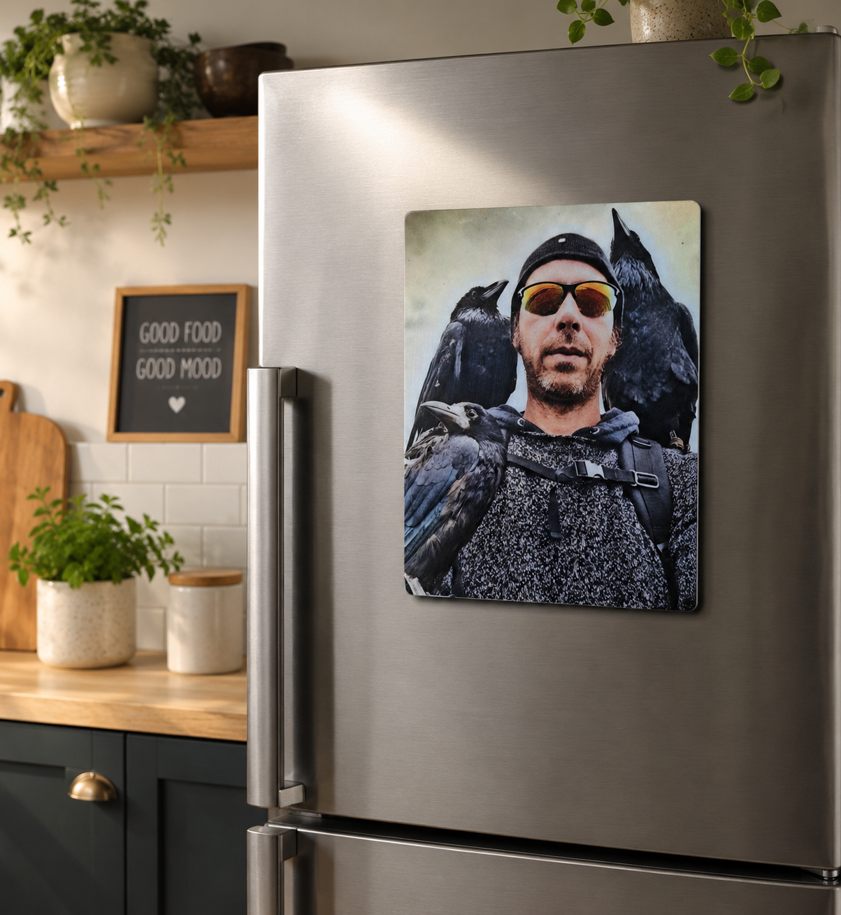 "One man and his birds" fridge magnet 14x20cm