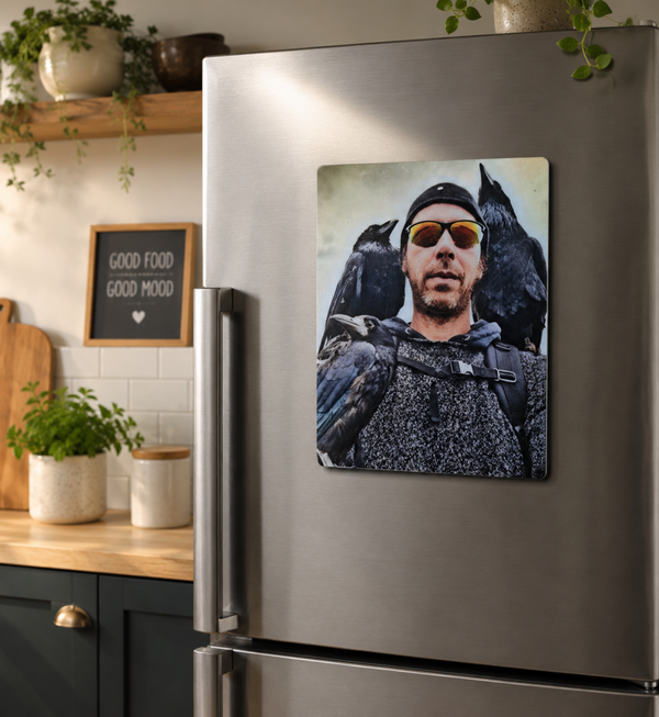"One man and his birds" fridge magnet 14x20cm