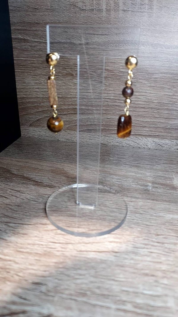 Orecchini Pendenti in Oro e Occhio di Tigre