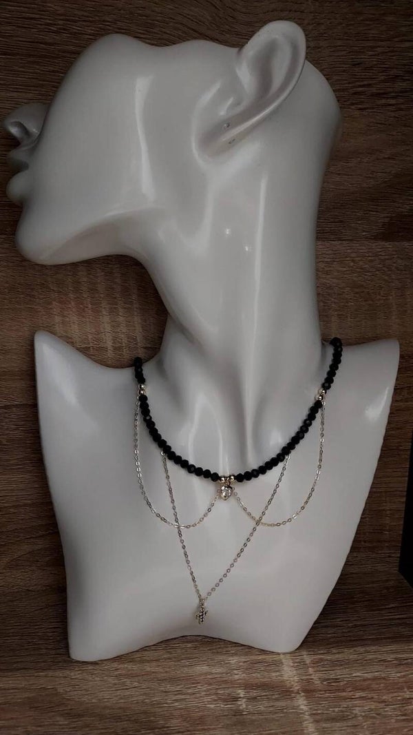 Collana Artigianale "energia della Terra" in Argento 925 Placcato Orocon Agata Nera e Corniola