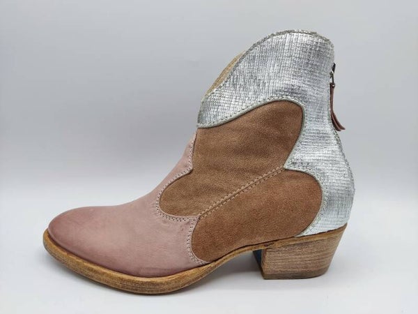 Moma Damen Cowboy - Stiefelette rosa-braun-silber