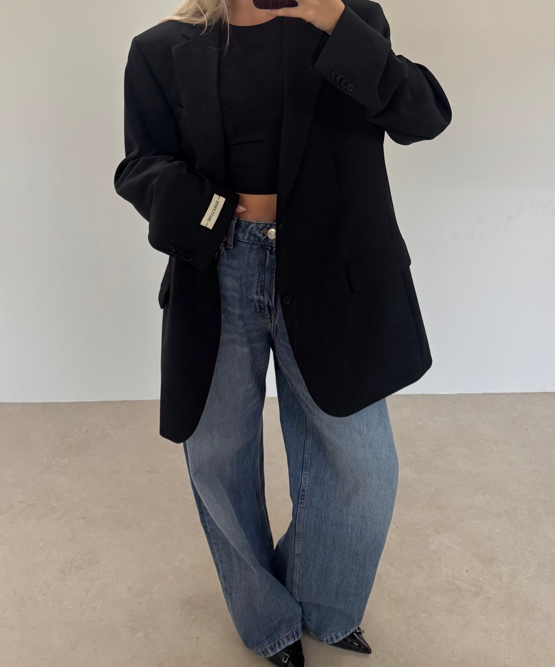 Vintage Blazer Zwart Oversized No.68