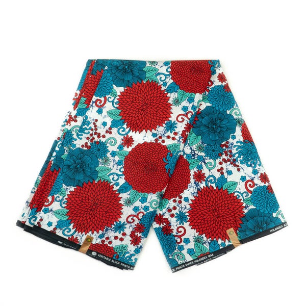 African Ankara wax fabric from Kenya - Red & blue