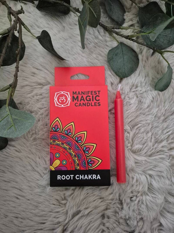 Manifest Magische Kaarsen (pak van 12) - Rood - Wortelchakra
