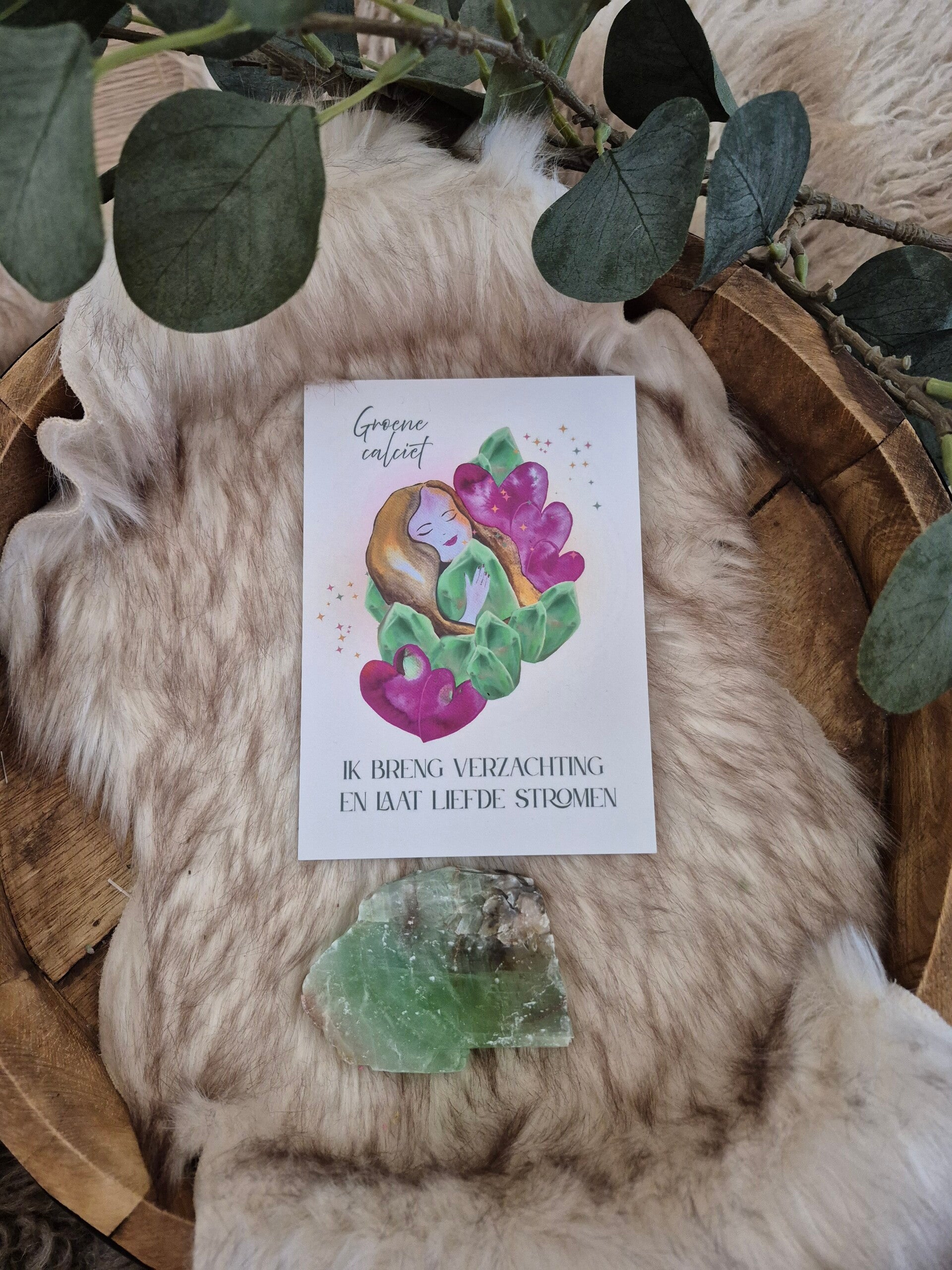Groene calciet met kaartje