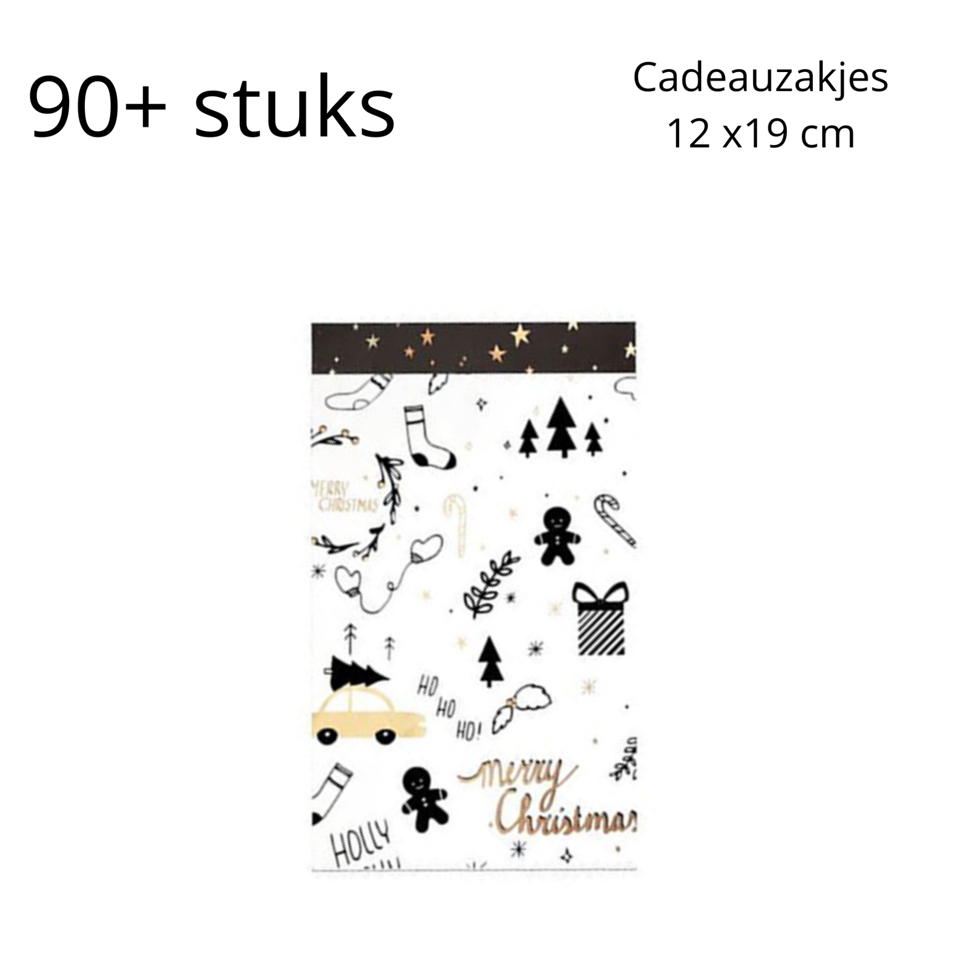 BIG SALE - Cadeauzakjes M wit/zwart kerst holly - 90+ stuks