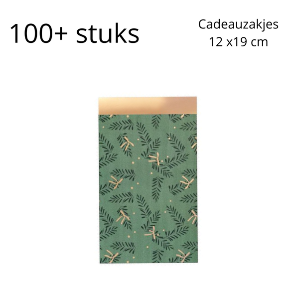 BIG SALE - Cadeauzakjes M groen/goud kerst - 100+ stuks