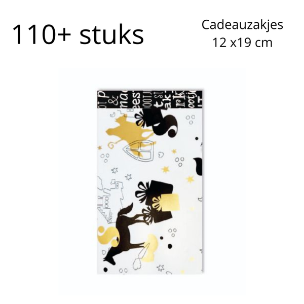 BIG SALE - Cadeauzakjes M wit/zwart/goud Sint - 110+ stuks