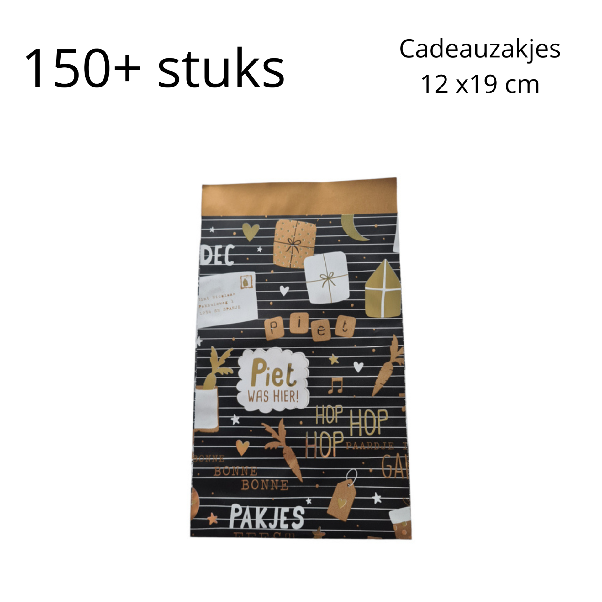 BIG SALE - Cadeauzakjes M zwart/goud/wit Sint - 150+ stuks